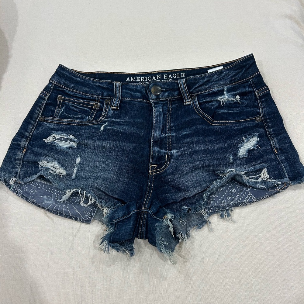 American Eagle Outfitters Dark Indigo Distressed Denim Cutoff Shorts